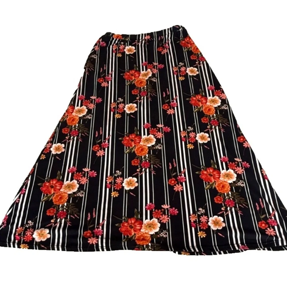 French Laundry Women's Boho Festival Maxi Skirt; Black;‎ Elastic Waist; L
